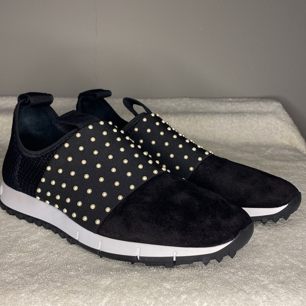 Jimmy Choo Oakland Mesh & Suede Studded Slip-On Sneakers (EUR 41 / US 7.5) - Picture 3 of 7